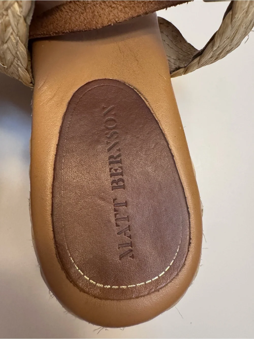 Matt Bernson Tan Leather Espadrille Platform Wedge Coastal Summer Sandals